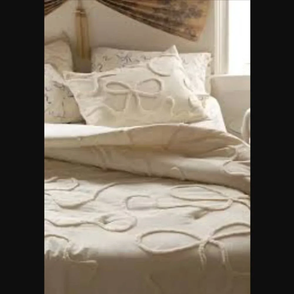 Cream Tufted Bows  Textured Body Pillow Cover Cozy Home Bedding